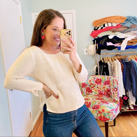 Vintage Sweaters - Deadstock Vintage Oxford Fulham Cream White Cotton Ramie Basic Soft Sweater S